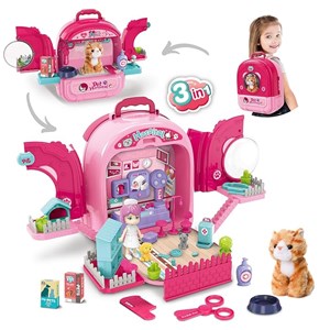 کوله پشتی ست نگهداری گربه خانگی رنگ صورتی _اسباب بازی مشاغل